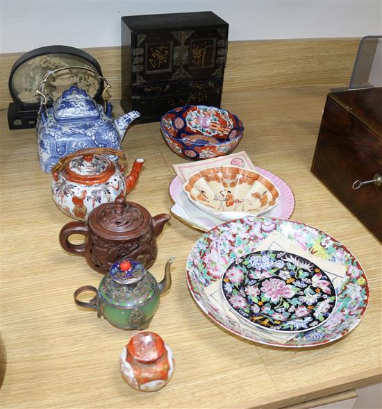 A collection of Oriental ceramics including four teapots